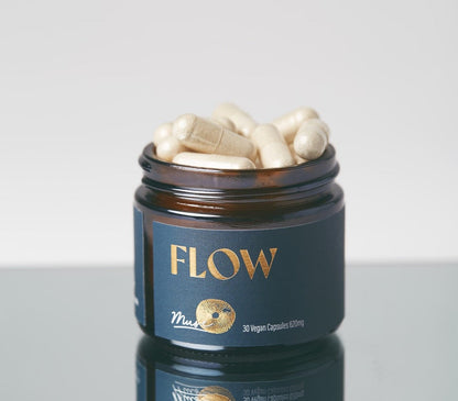 Muse Flow Functional Mushrooms | 125mg + Enhanced Ingredients | Muse Flow 30 Vegan Caps | Happy Mushrooms | Microdose Type Of Experience